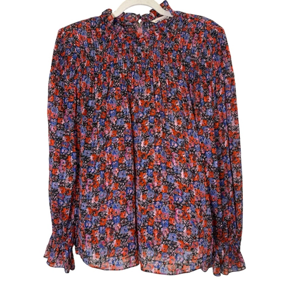 Rebecca Taylor Women’s Ditsy Floral Cottage-core Ruffle Silk Cotton Blouse sz 12
